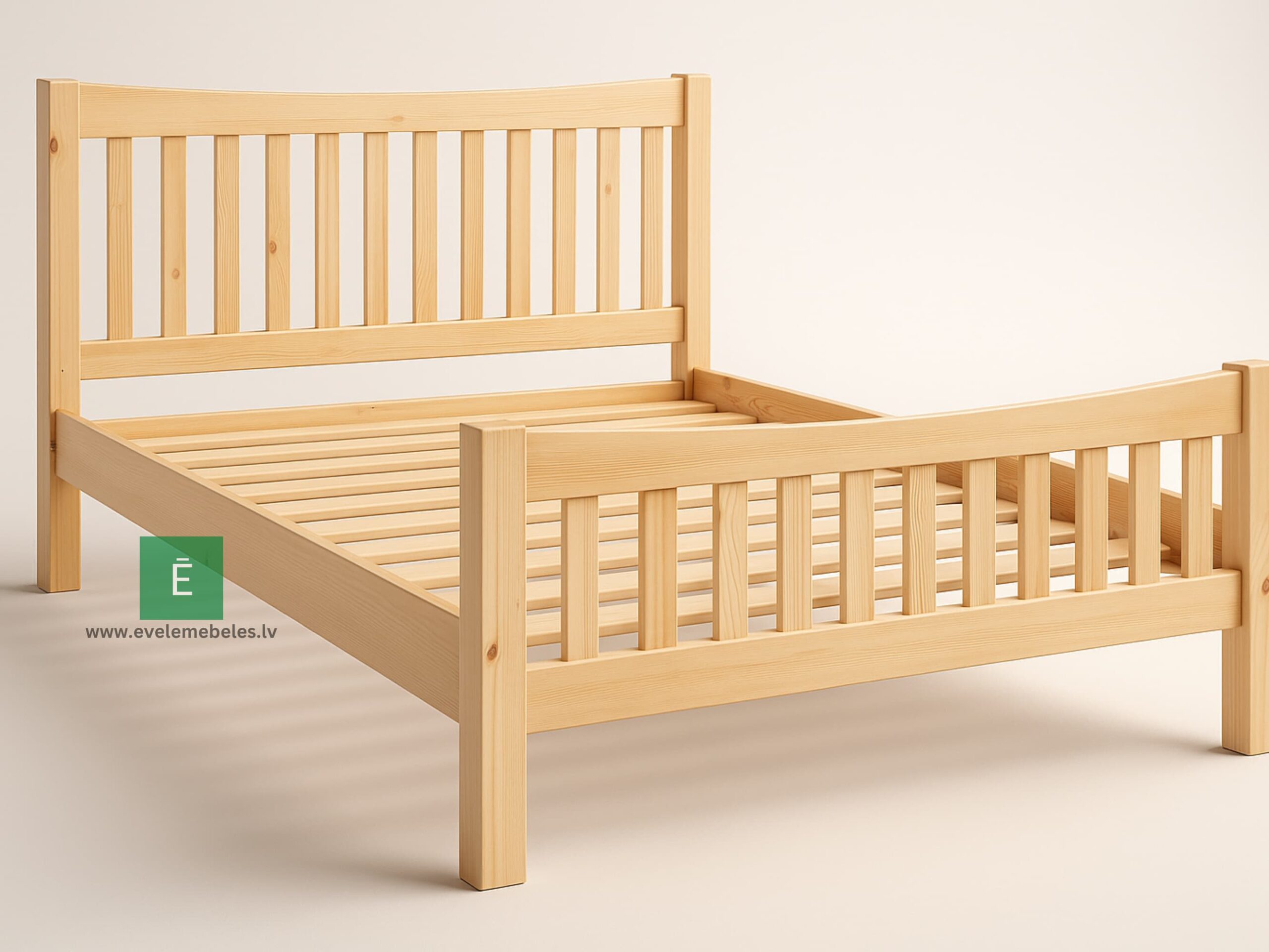 Priedes koka gulta ar redelēm 160x200 cm - Image 9