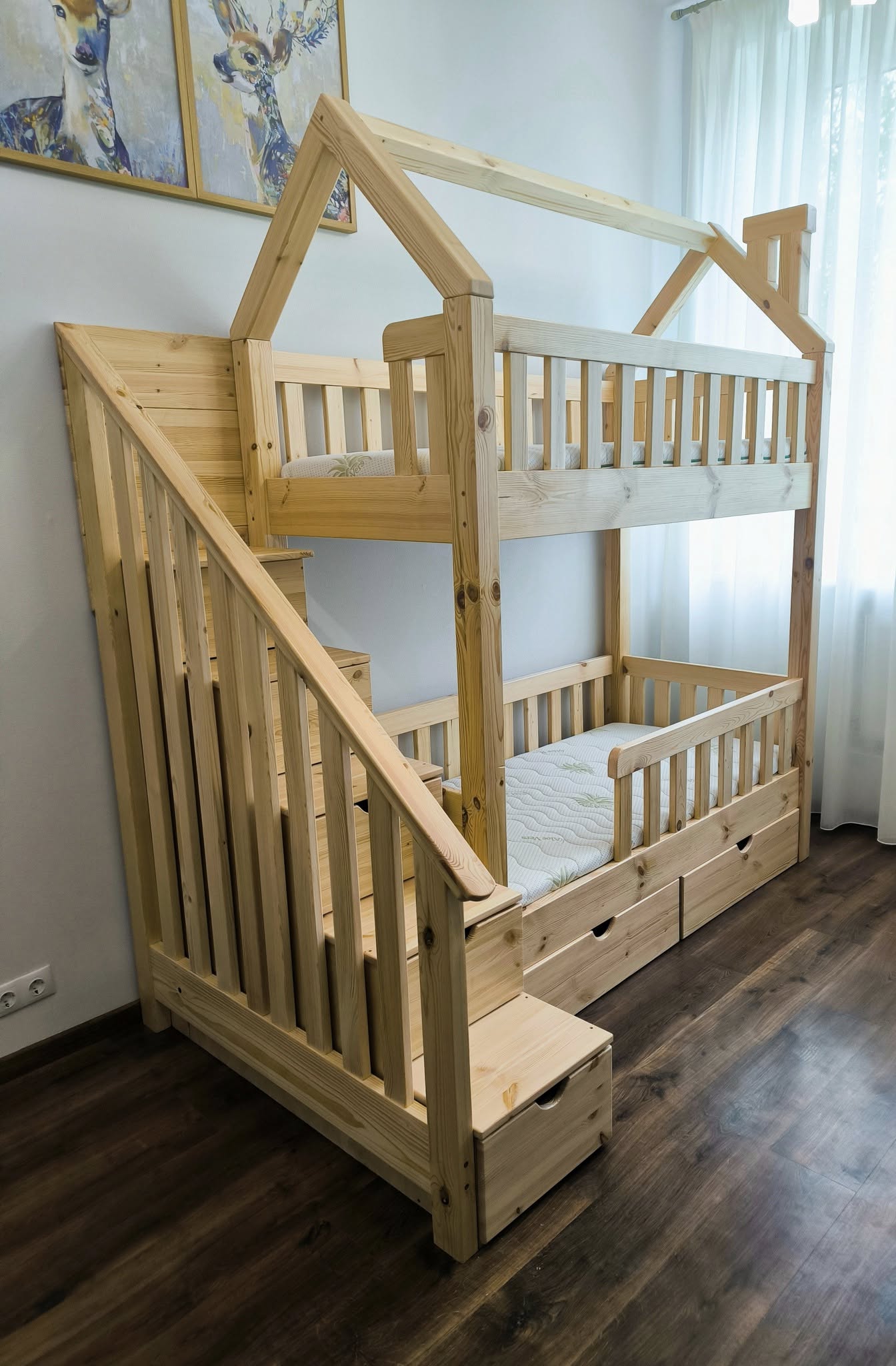 Masīvkoka divstāv gulta bērniem ar 6 atviltnēm. Izmērs 80x160 cm ( vai jeb kurš cits izmērs) - Image 5