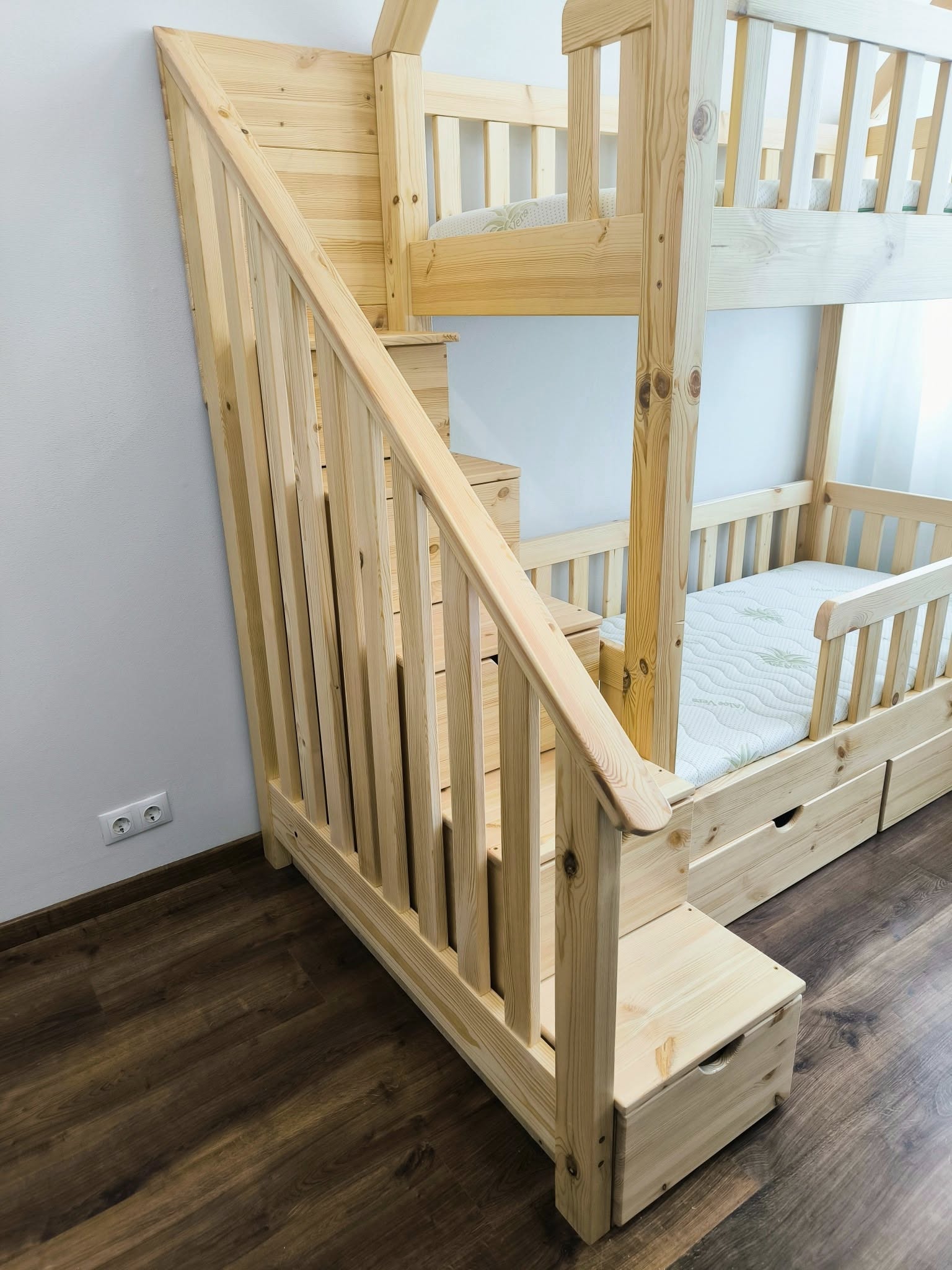 Masīvkoka divstāv gulta bērniem ar 6 atviltnēm. Izmērs 80x160 cm ( vai jeb kurš cits izmērs) - Image 7
